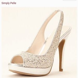 Simply Pelle Peep Toe Sling Back Pumps Metallic Size 8 Style Carmen 4.5in